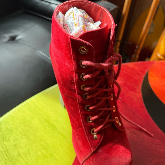Cardi B Style Red Suede Stilleto Platform Heels Size 7 - Picture 7 of 16